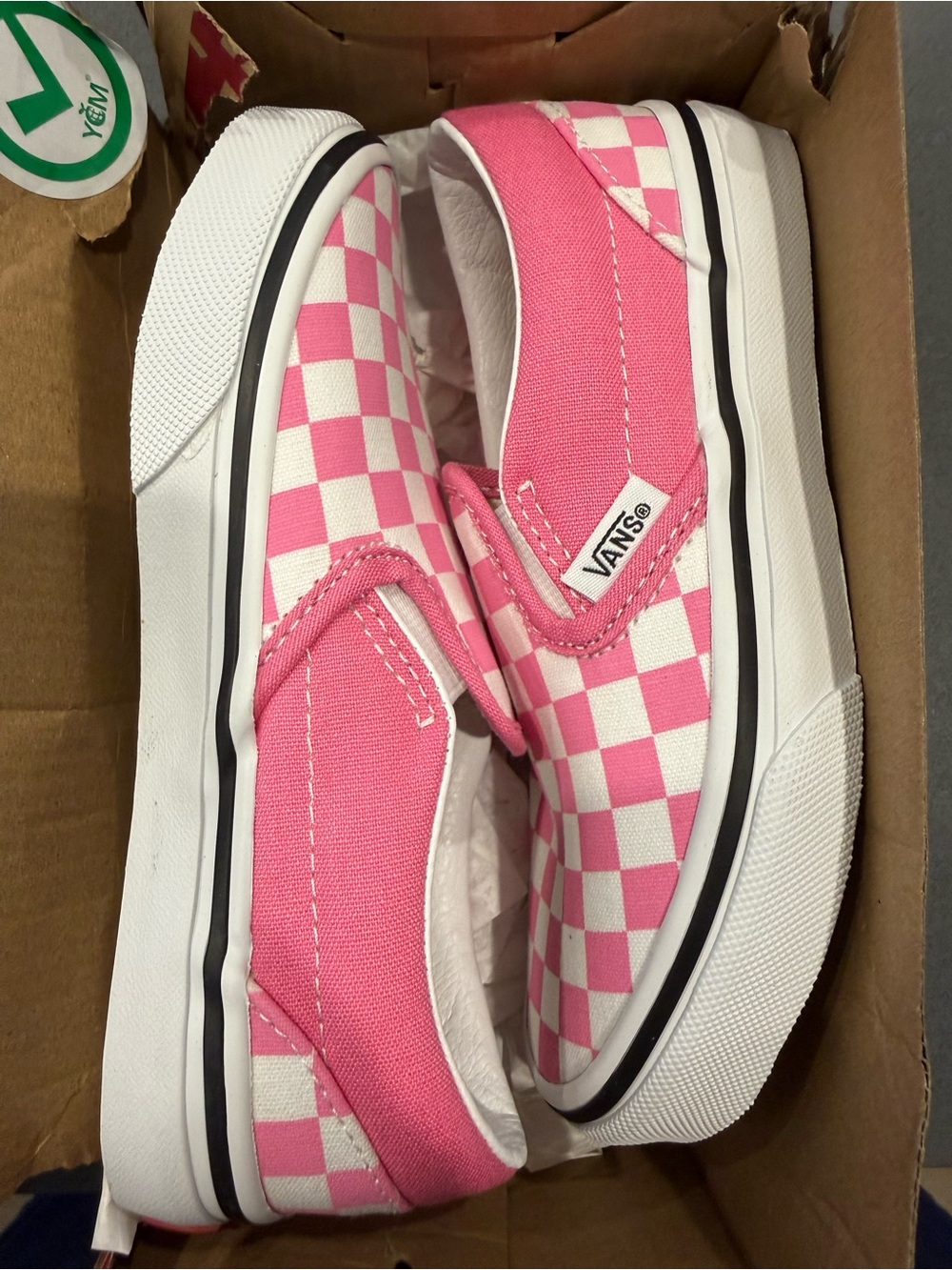 Vans Kids Slip-On Checkerboard Pink and White Sneakers